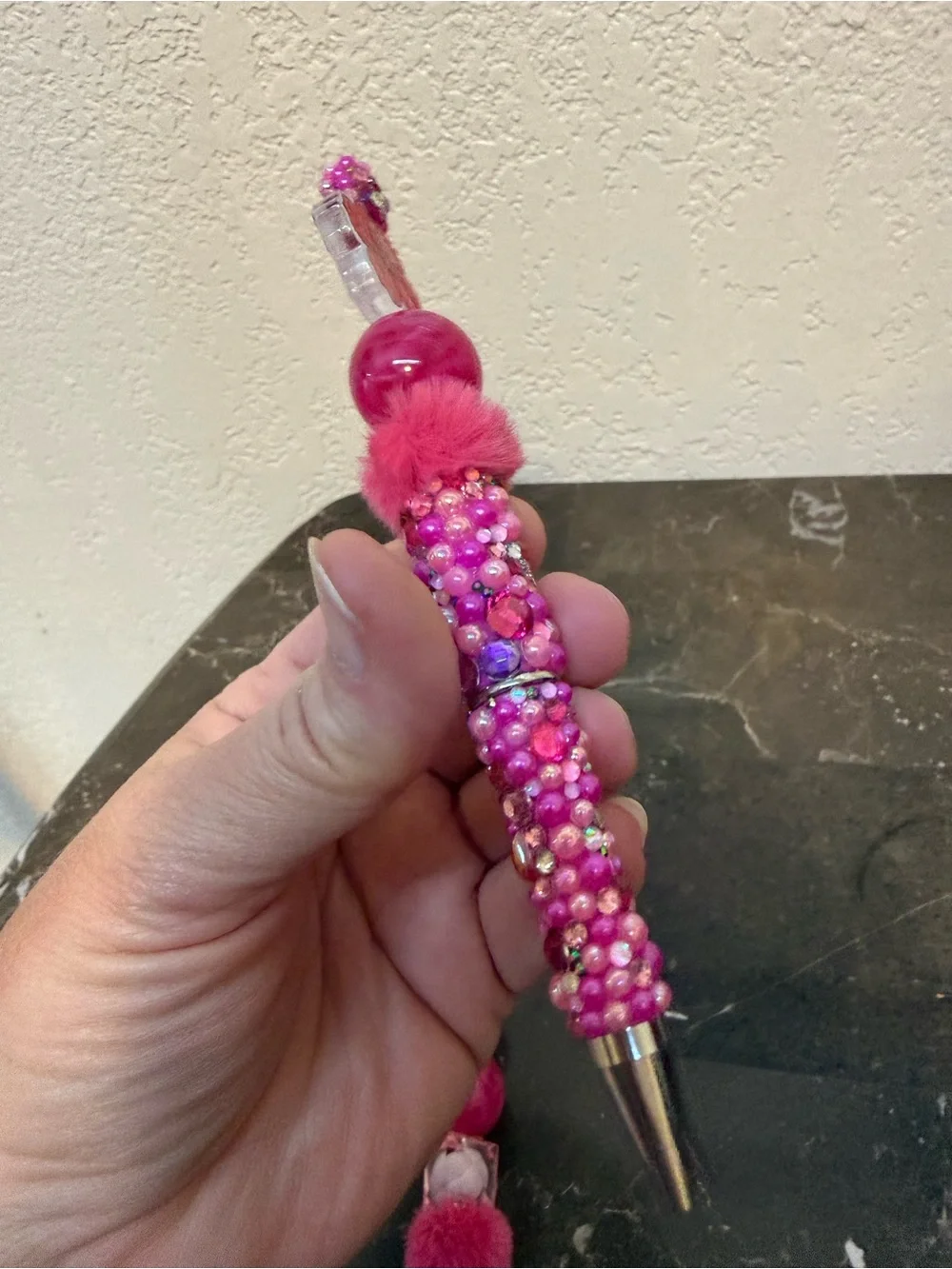 Hibiscus Hawaiian Flower Rhinestone Beaded Pen and Matching Badge Reel Handmade